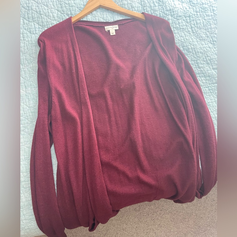 Maison Jules Women s Ribbed Open Cardigan Sweater Red Large